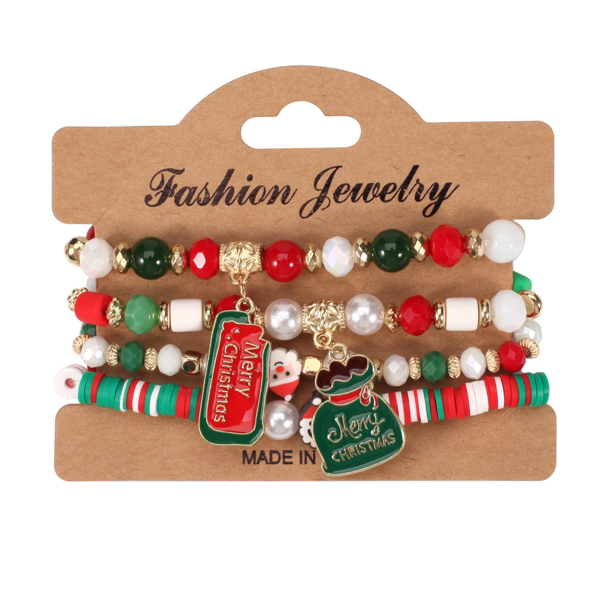 Christmas Beaded Charm Bracelet Set – Festive Santa, Snowman, Reindeer & Christmas Tree Jewelry