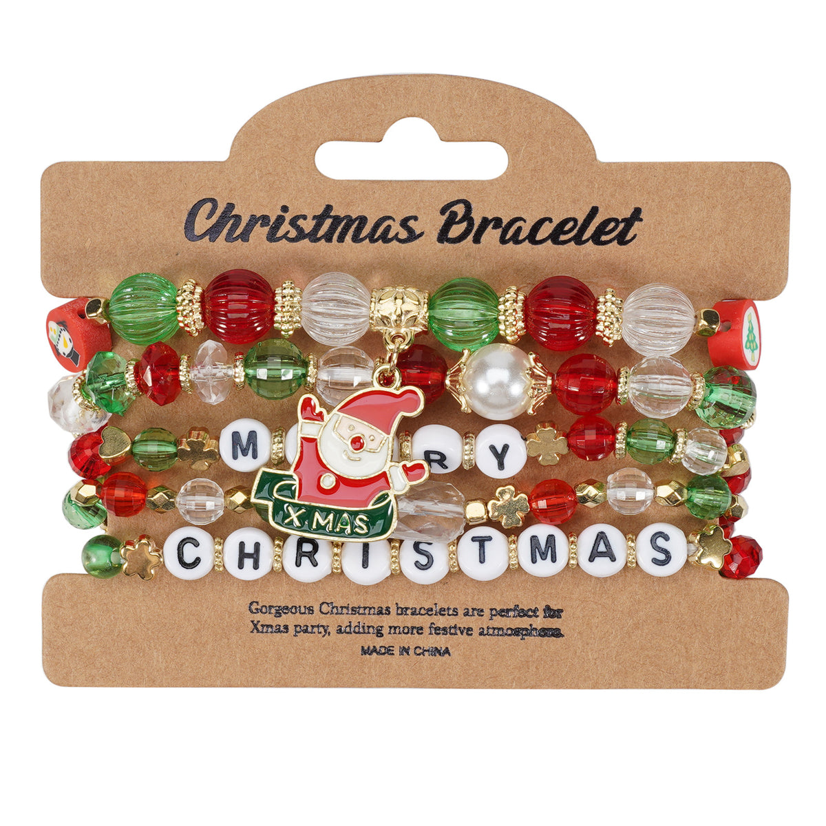 Christmas Beaded Charm Bracelet Set – Festive Santa, Snowman, Reindeer & Christmas Tree Jewelry