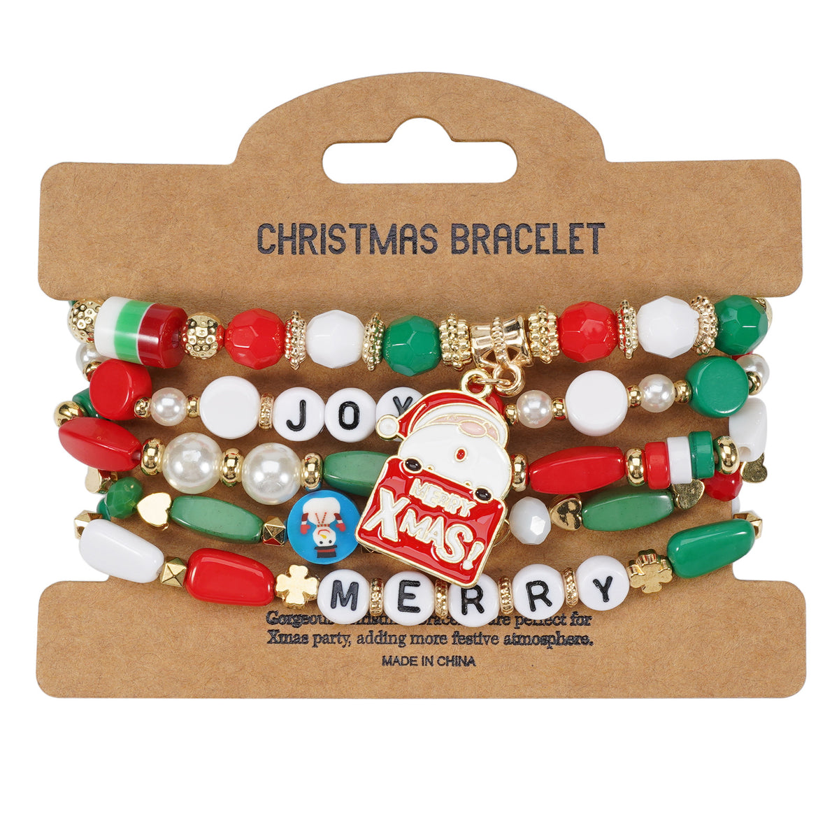 Christmas Beaded Charm Bracelet Set – Festive Santa, Snowman, Reindeer & Christmas Tree Jewelry