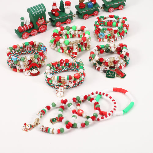 Christmas Beaded Charm Bracelet Set – Festive Santa, Snowman, Reindeer & Christmas Tree Jewelry