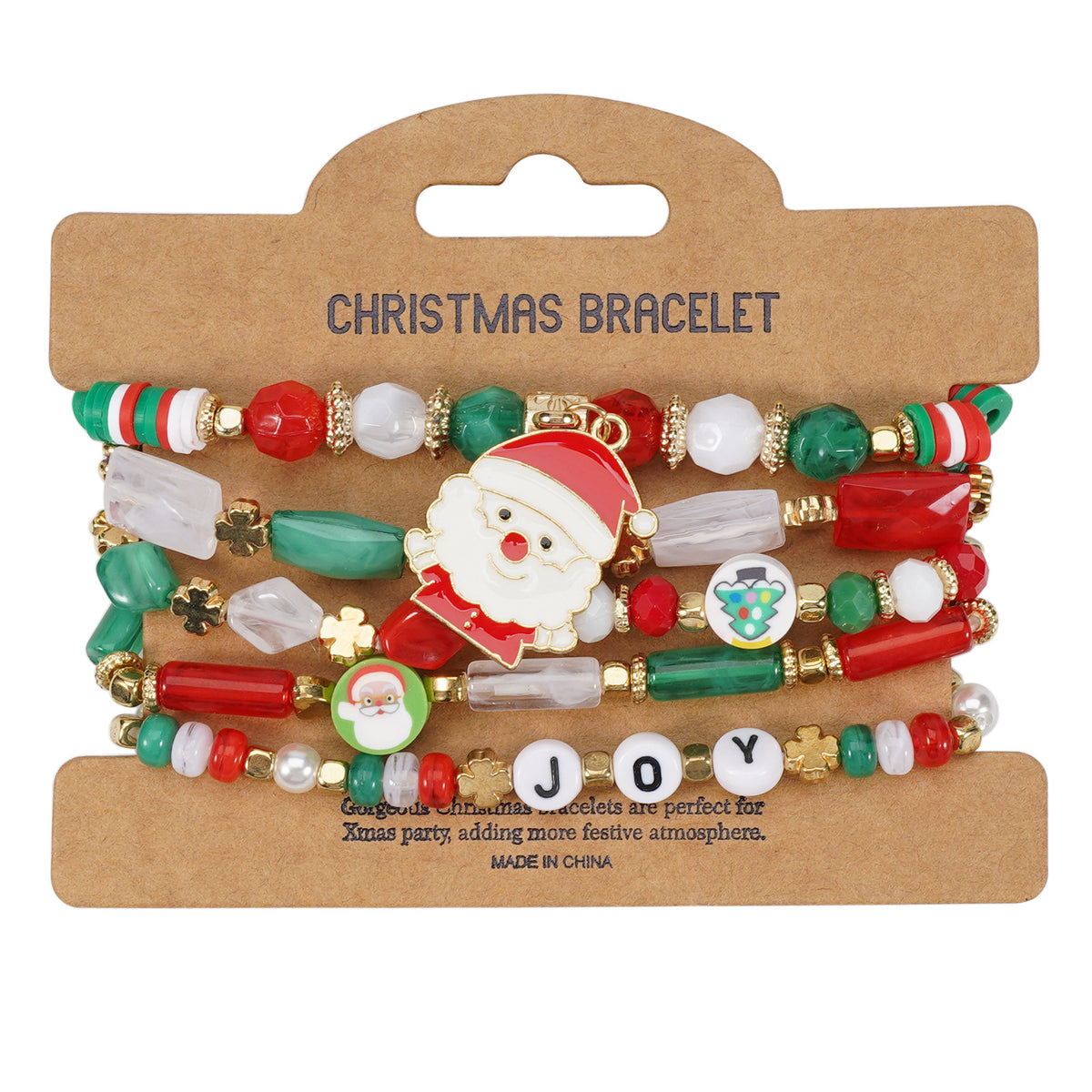Christmas Beaded Charm Bracelet Set – Festive Santa, Snowman, Reindeer & Christmas Tree Jewelry