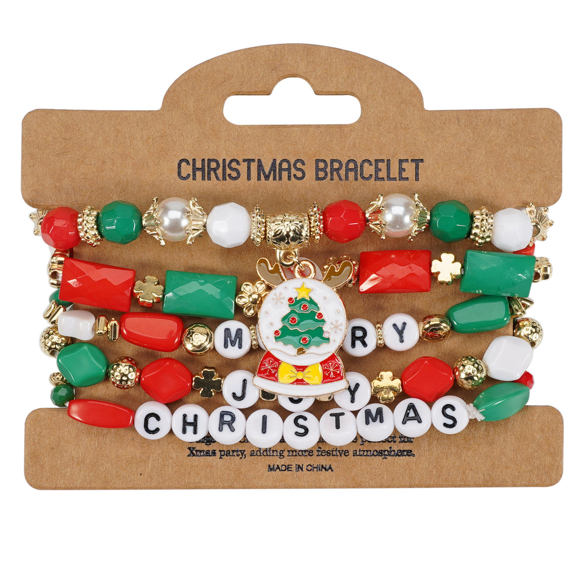 Christmas Beaded Charm Bracelet Set – Festive Santa, Snowman, Reindeer & Christmas Tree Jewelry