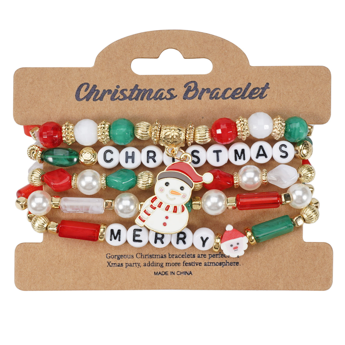 Christmas Beaded Charm Bracelet Set – Festive Santa, Snowman, Reindeer & Christmas Tree Jewelry