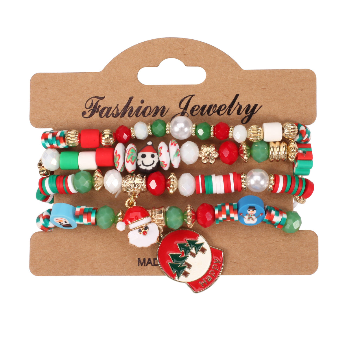 Christmas Beaded Charm Bracelet Set – Festive Santa, Snowman, Reindeer & Christmas Tree Jewelry