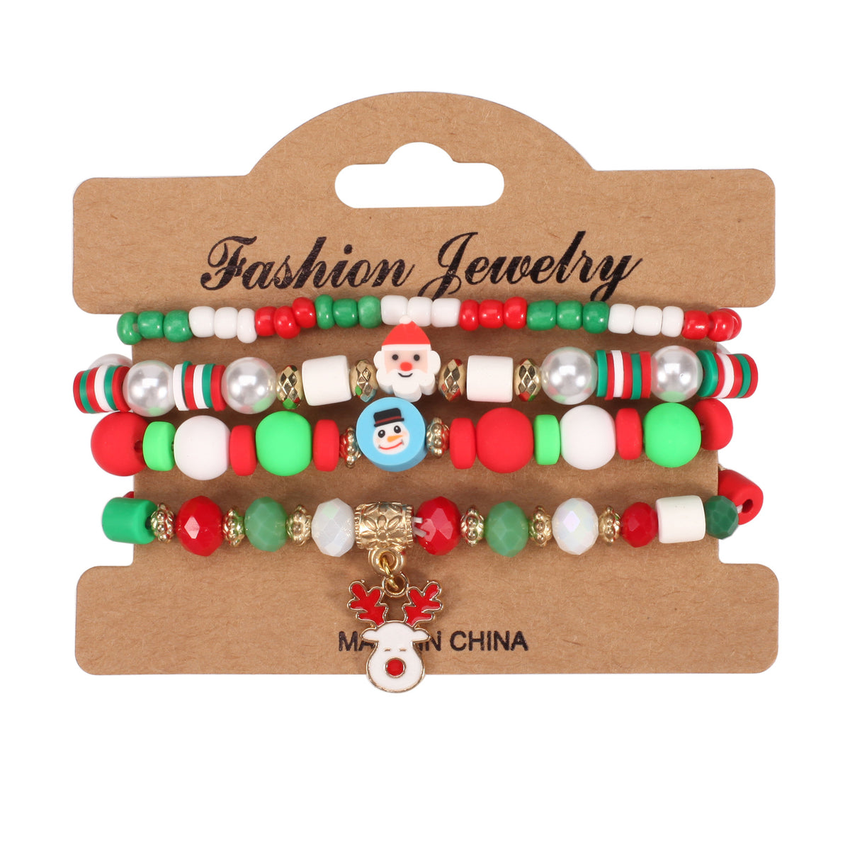Christmas Beaded Charm Bracelet Set – Festive Santa, Snowman, Reindeer & Christmas Tree Jewelry