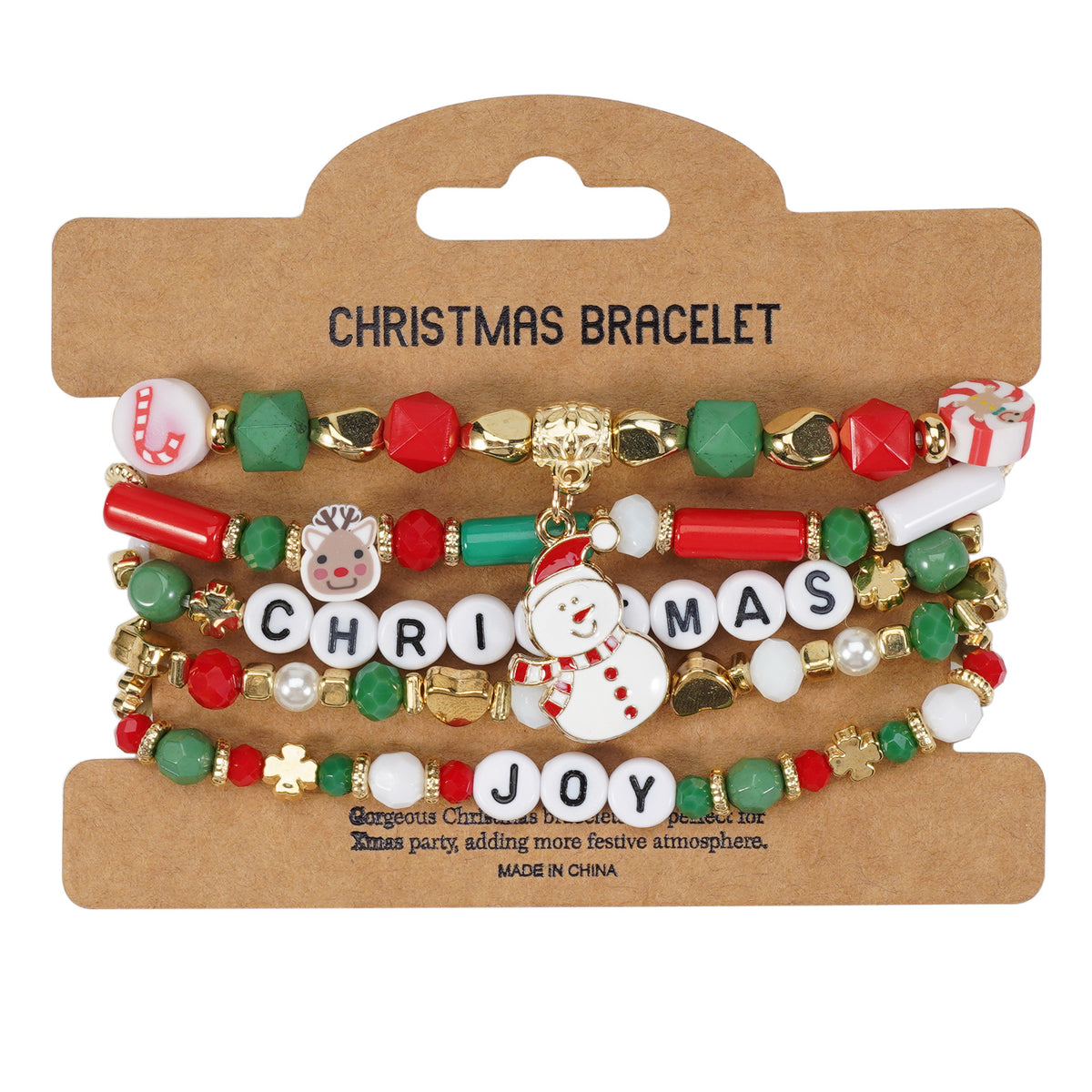 Christmas Beaded Charm Bracelet Set – Festive Santa, Snowman, Reindeer & Christmas Tree Jewelry